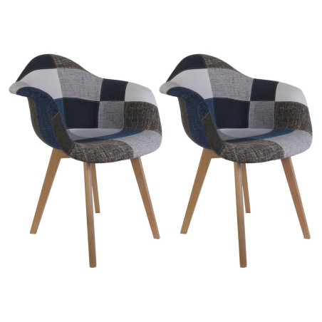 Lot de 2 fauteuils patchwork bleu et gris - DAMIER
