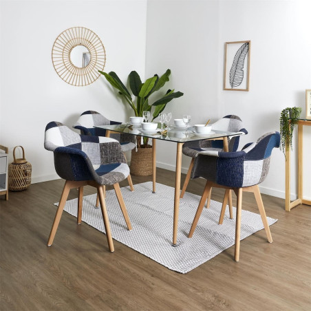 Lot de 2 fauteuils patchwork bleu et gris - DAMIER