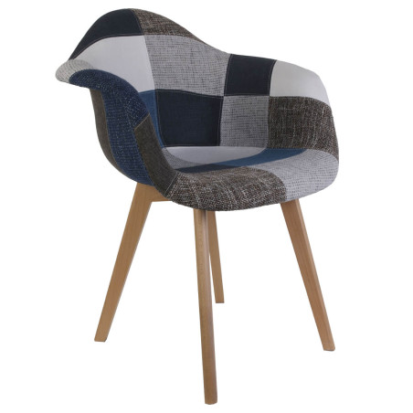 Lot de 2 fauteuils patchwork bleu et gris - DAMIER