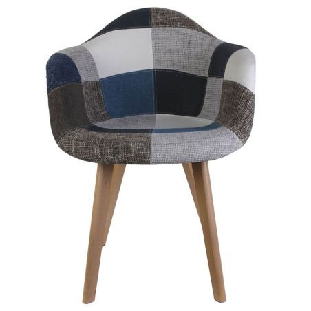 Lot de 2 fauteuils patchwork bleu et gris - DAMIER