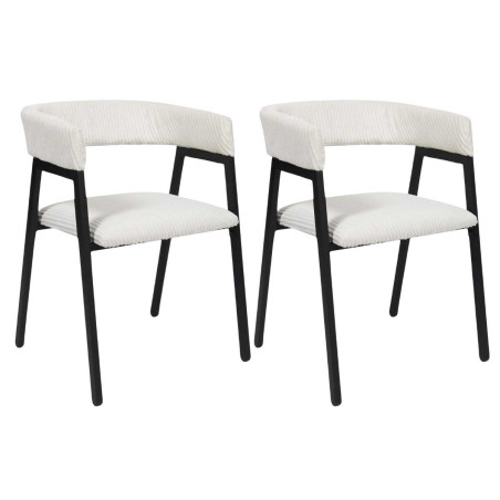 Lot de 2 fauteuils de table en métal et velours côtelé crème - AMORA