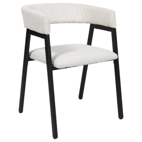 Lot de 2 fauteuils de table en métal et velours côtelé crème - AMORA
