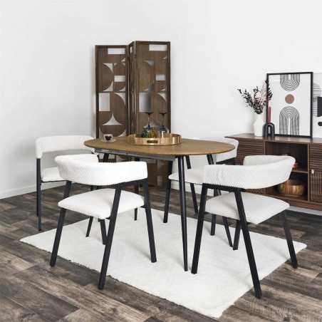 Lot de 2 fauteuils de table en métal et velours côtelé crème - AMORA