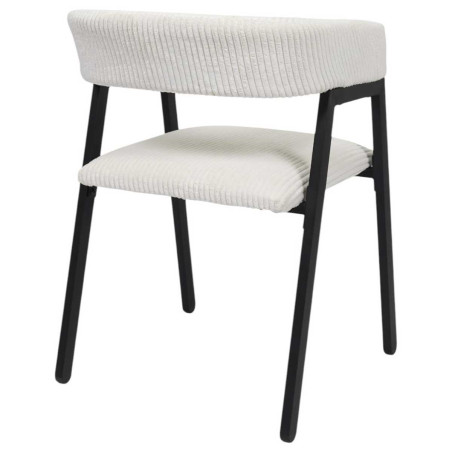 Lot de 2 fauteuils de table en métal et velours côtelé crème - AMORA