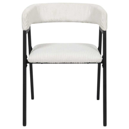 Lot de 2 fauteuils de table en métal et velours côtelé crème - AMORA