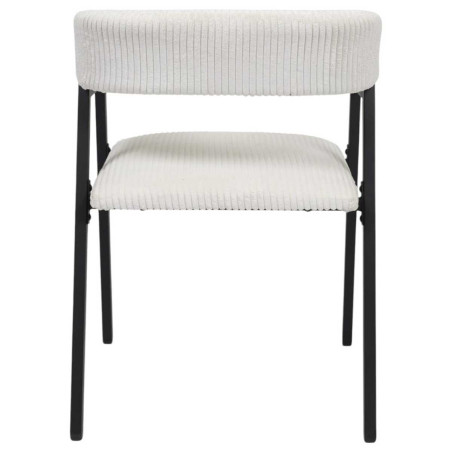 Lot de 2 fauteuils de table en métal et velours côtelé crème - AMORA