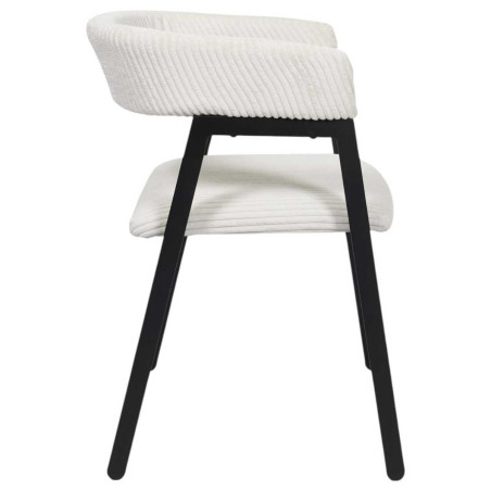 Lot de 2 fauteuils de table en métal et velours côtelé crème - AMORA