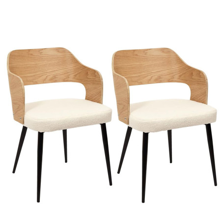 Lot de 2 fauteuils bois et métal, assise en tissu bouclette - KILIO