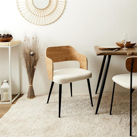 Lot de 2 fauteuils bois et métal, assise en tissu bouclette - KILIO