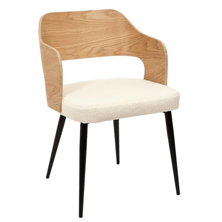 Lot de 2 fauteuils bois et métal, assise en tissu bouclette - KILIO