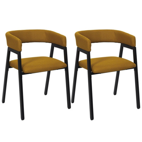 Lot de 2 fauteuils de table en tissu texturé maille 3D jaune - DETROY