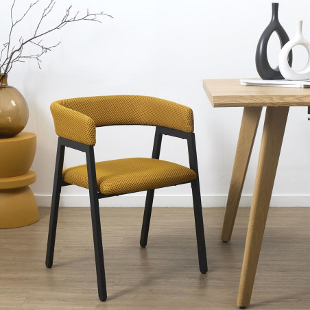 Lot de 2 fauteuils de table en tissu texturé maille 3D jaune - DETROY