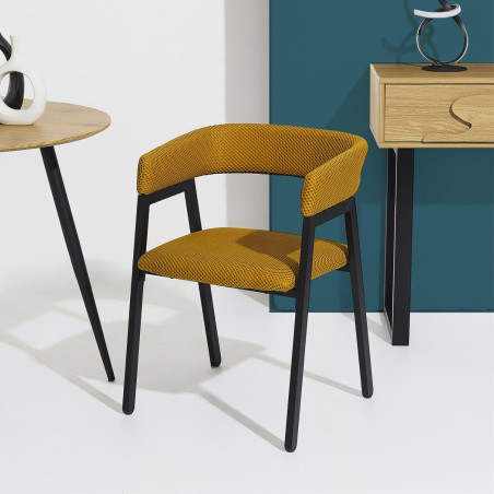 Lot de 2 fauteuils de table en tissu texturé maille 3D jaune - DETROY