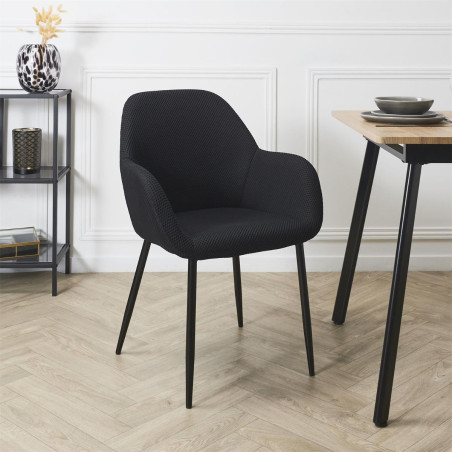 Lot de 2 fauteuils de table en tissu maille 3D noir - DETROY