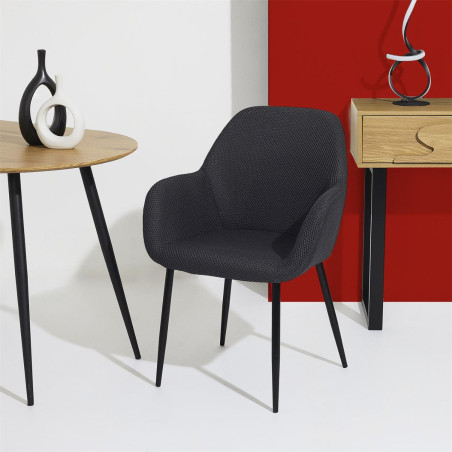 Lot de 2 fauteuils de table en tissu maille 3D noir - DETROY