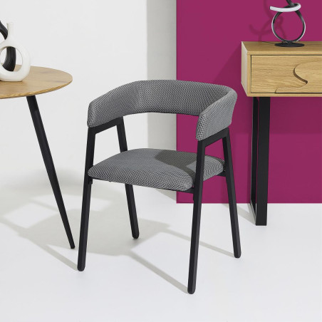 Lot de 2 fauteuils design de table en tissu texturé maille 3D gris - DETROY