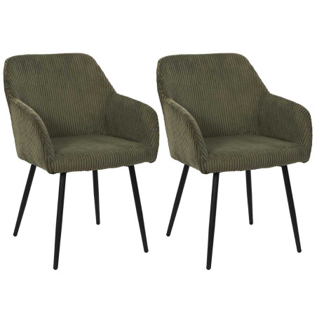 Lot de 2 fauteuils de table en velours côtelé vert - AMORA