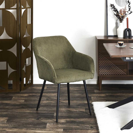 Lot de 2 fauteuils de table en velours côtelé vert - AMORA