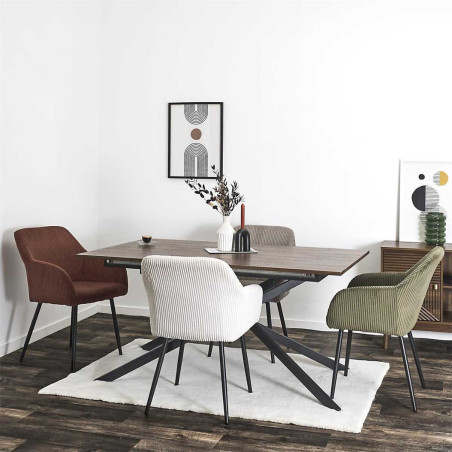 Lot de 2 fauteuils de table en velours côtelé vert - AMORA