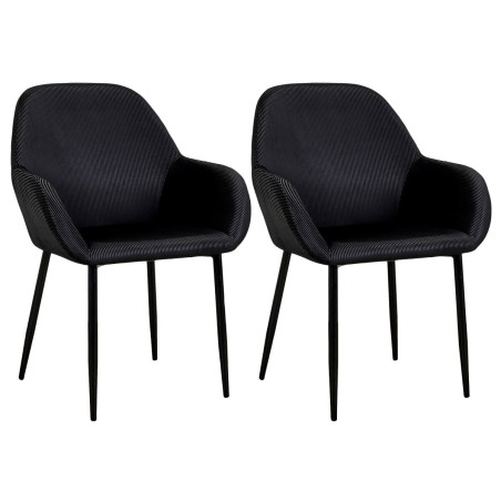Lot de 2 fauteuils velours côtelé noir - ALESIA