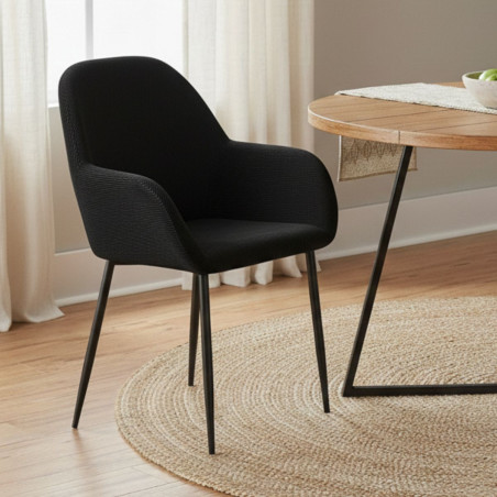 Lot de 2 fauteuils velours côtelé noir - ALESIA