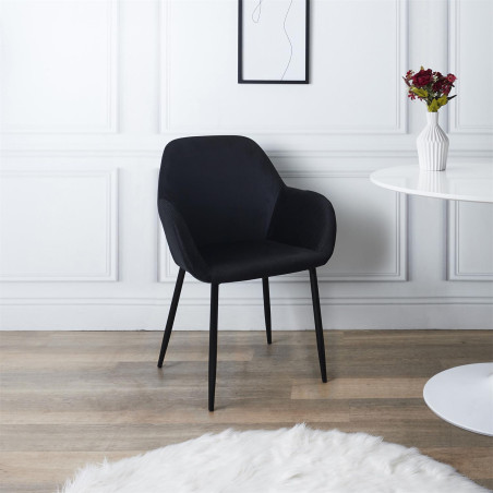 Lot de 2 fauteuils velours côtelé noir - ALESIA