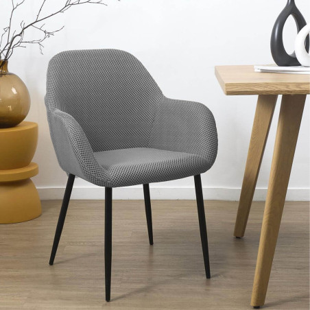 Lot de 2 fauteuils de table en tissu texturé maille 3D gris - DETROY