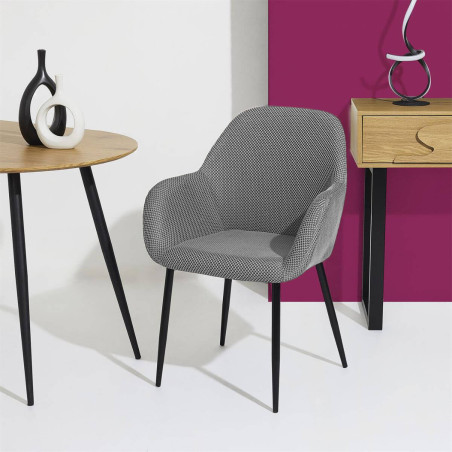 Lot de 2 fauteuils de table en tissu texturé maille 3D gris - DETROY