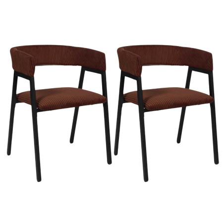 Lot de 2 fauteuils de table design en métal et velours côtelé terracotta - AMORA