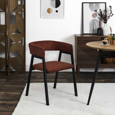 Lot de 2 fauteuils de table design en métal et velours côtelé terracotta - AMORA