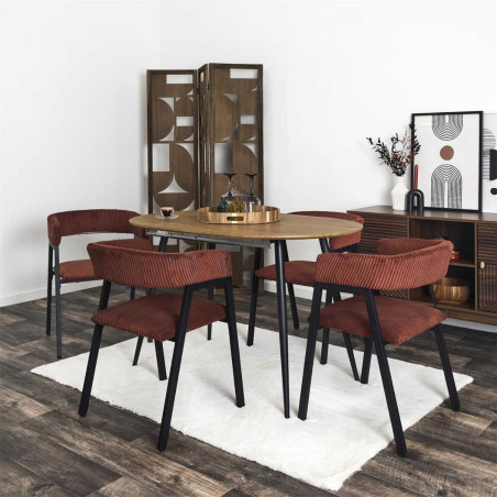 Lot de 2 fauteuils de table design en métal et velours côtelé terracotta - AMORA