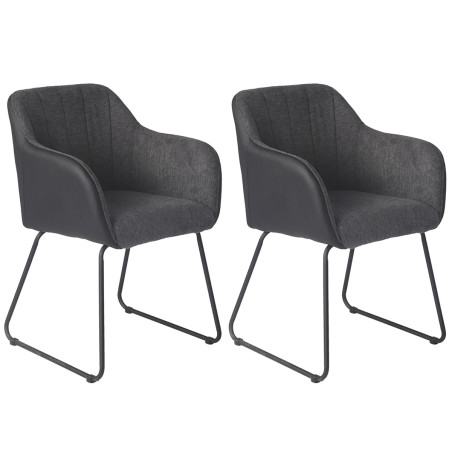 Lot de 2 Fauteuils Tissu Gris et Simili Noir - AMANDE