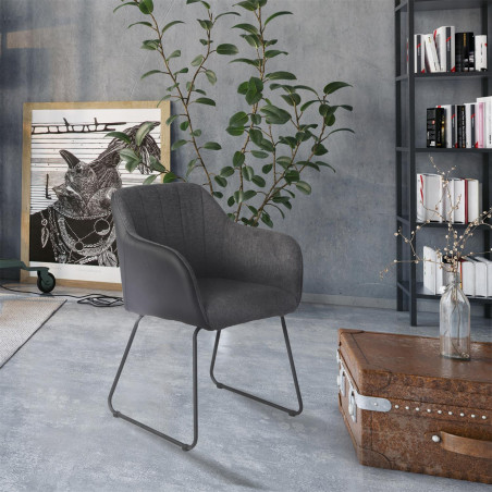 Lot de 2 Fauteuils Tissu Gris et Simili Noir - AMANDE