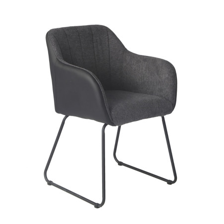 Lot de 2 Fauteuils Tissu Gris et Simili Noir - AMANDE