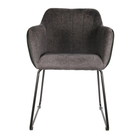 Lot de 2 Fauteuils Tissu Gris et Simili Noir - AMANDE