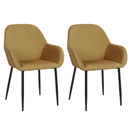 Lot de 2 fauteuils velours côtelé jaune moutarde - ALESIA