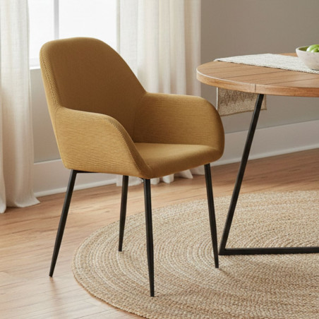 Lot de 2 fauteuils velours côtelé jaune moutarde - ALESIA