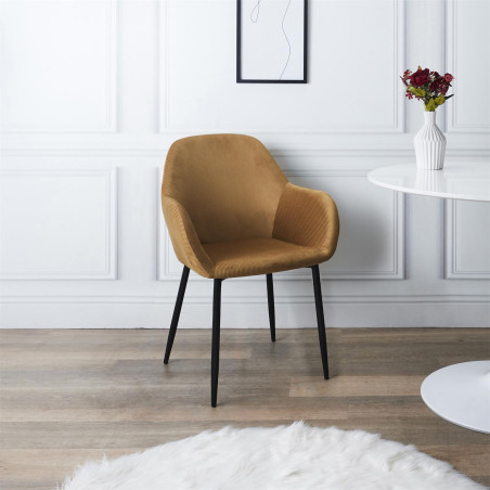Lot de 2 fauteuils velours côtelé jaune moutarde - ALESIA