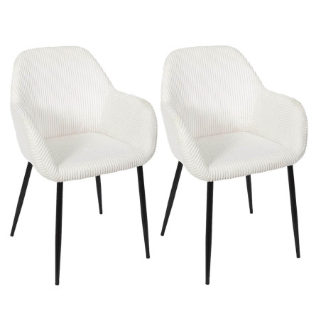Lot de 2 fauteuils de table en velours côtelé crème - AMORA