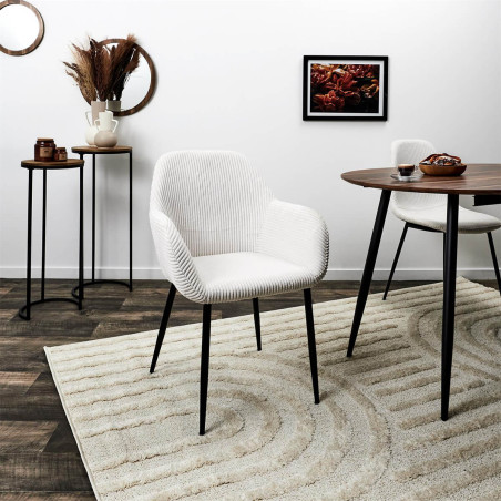 Lot de 2 fauteuils de table en velours côtelé crème - AMORA
