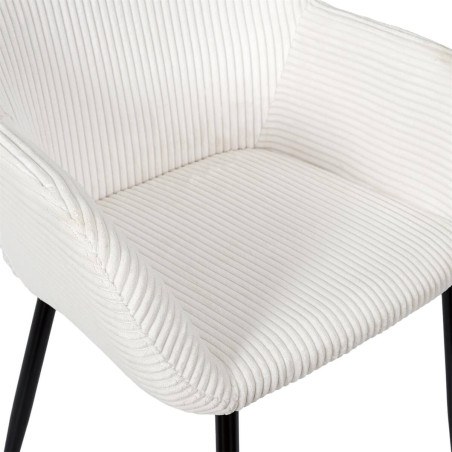 Lot de 2 fauteuils de table en velours côtelé crème - AMORA