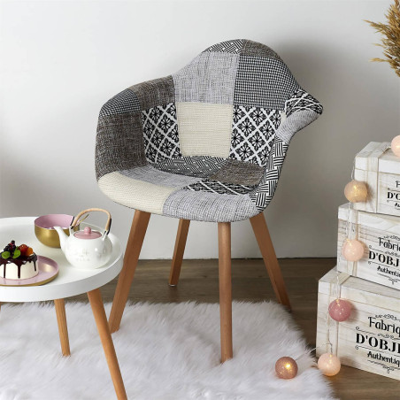 Lot de 2 fauteuils patchwork motifs grisés - GIARO