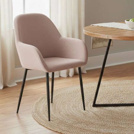 Lot de 2 Fauteuils Velours Côtelé Rose - ALESIA