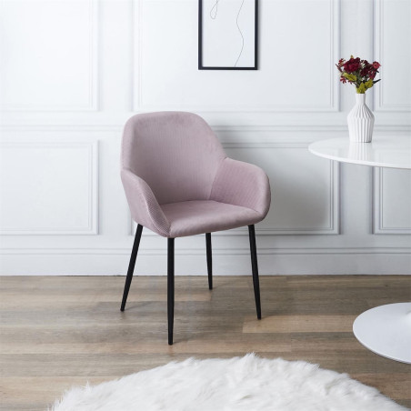Lot de 2 Fauteuils Velours Côtelé Rose - ALESIA