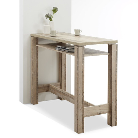 Table-bar 120cm avec étagère aspect bois vieilli - KOLYOR