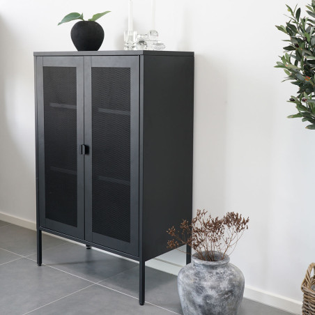 Meuble de rangement 2 portes grillagées en acier noir - LISVIVE