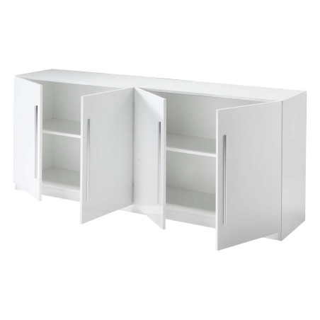 Buffet 4 portes moderne laqué blanc poignées métal - ALANA