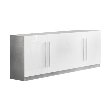 Buffet 4 Portes Moderne Laqué Blanc et Marbre Poignées en Métal - ALANA