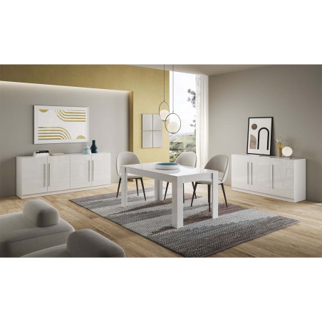 Buffet 4 Portes Moderne Laqué Blanc et Marbre Poignées en Métal - ALANA