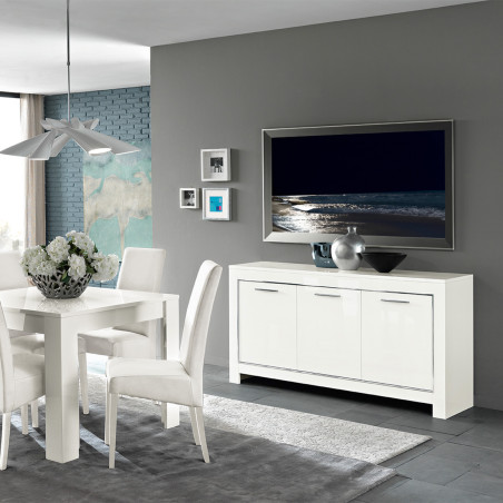 Buffet 3 Portes L160cm Laqué Blanc Brillant - DENEA